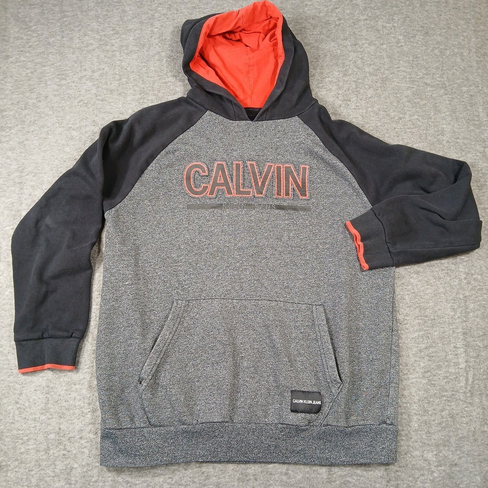 Calvin Klein Hooded Pullover Sweatshirt Men's Hiking Black And Gray XL LS Logo‎